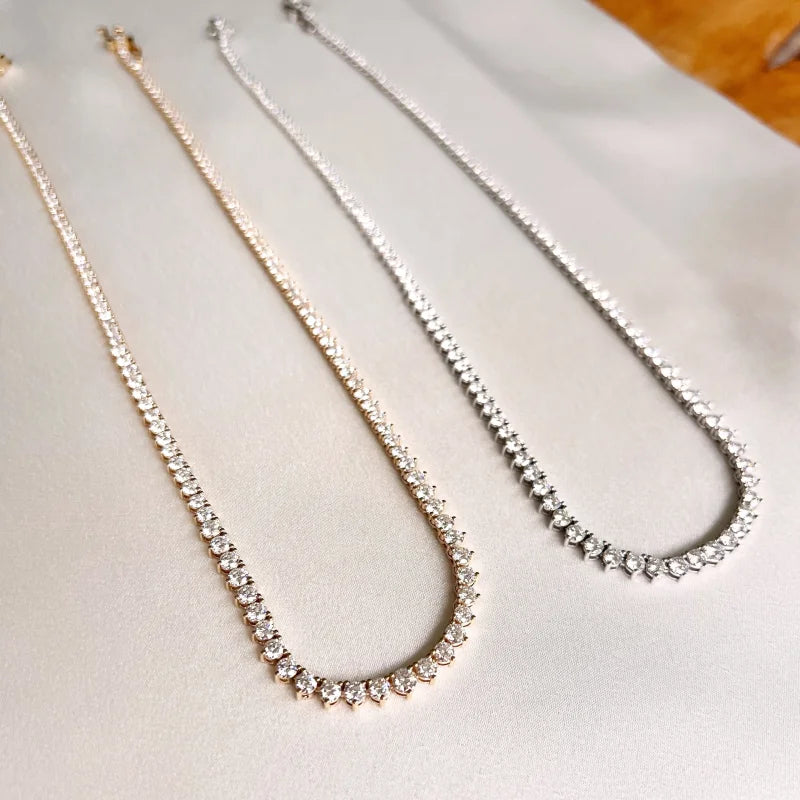 12ct Graduating Tennis Necklace 3 Prong (Solid Gold) | Lady Estere Jewellery | Worldwide 14K 18K Solid Gold Lab Grown Diamond Moissanite