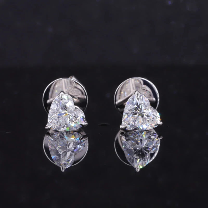 2ct Lab Grown Heart Shape Diamond Studs | Lady Estere Jewellery | Worldwide Shipping 14K 18K Solid Gold Lab-Grown Moissanite White Yellow