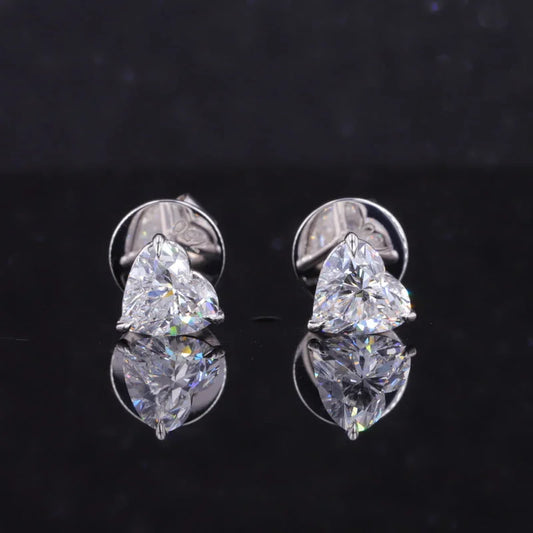 2ct Lab Grown Heart Shape Diamond Studs | Lady Estere Jewellery | Worldwide Shipping 14K 18K Solid Gold Lab-Grown Moissanite White Yellow
