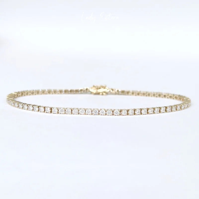 2ct Tennis Bracelet | 2mm Round Brilliant Diamonds in Solid Gold | Lady Estere Jewellery 14K 18K Lab-Grown Diamond Moissanite White Yellow