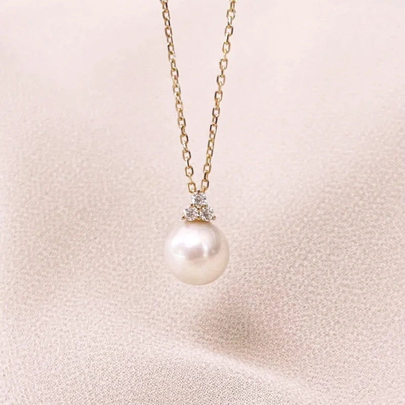 Akoya Pearl Diamond Pendant Necklace (Solid Gold) | Lady Estere Jewellery | Worldwide 14K 18K Solid Gold Lab-Grown Moissanite White Yellow