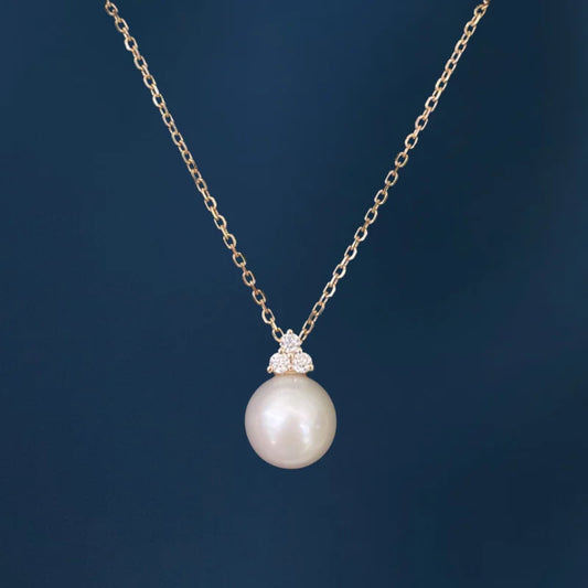 Akoya Pearl Diamond Pendant Necklace (Solid Gold) | Lady Estere Jewellery | Worldwide 14K 18K Solid Gold Lab-Grown Moissanite White Yellow