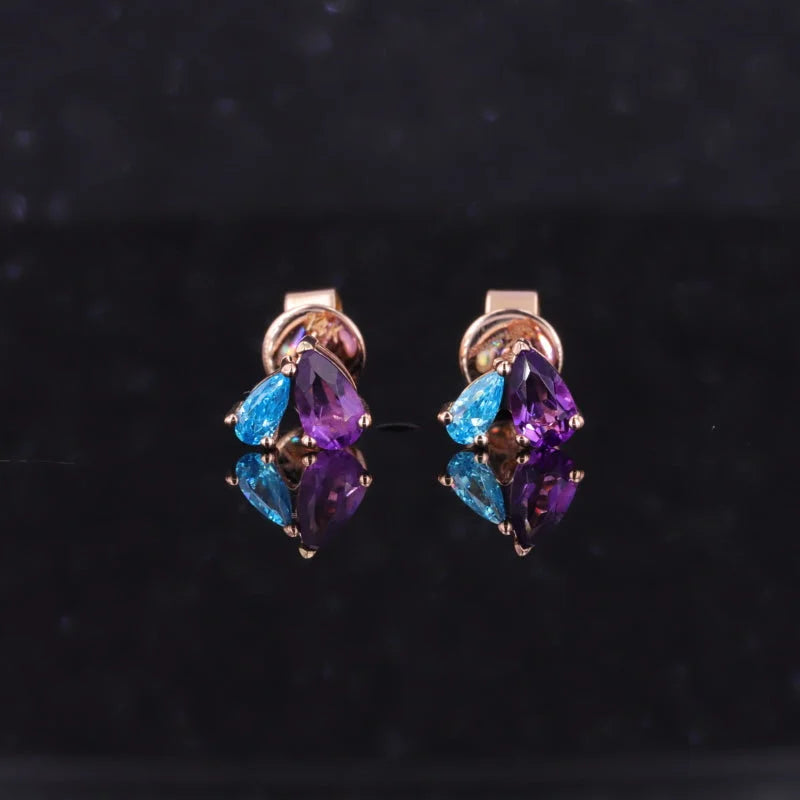Birthstone Earrings 14K Rose Gold | Lady Estere Jewellery | Worldwide Shipping 18K Solid Lab-Grown Diamond Moissanite White Yellow SG, AU,