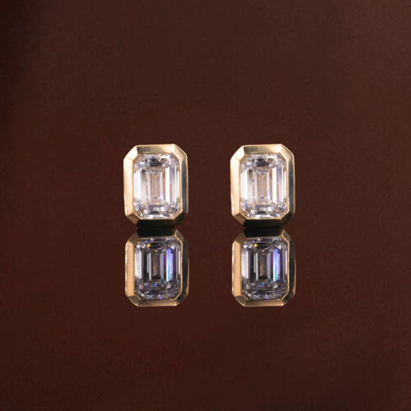 Bjorn | Knife Edge Bezel Emerald Cut Earring Studs (Solid gold) | Lady Estere Jewellery 14K 18K Solid Gold Lab-Grown Diamond Moissanite