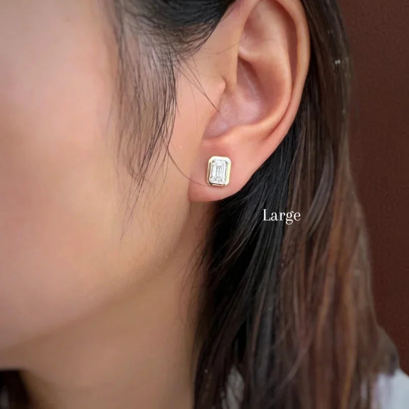 Bjorn | Knife Edge Bezel Emerald Cut Earring Studs (Solid gold) | Lady Estere Jewellery 14K 18K Solid Gold Lab-Grown Diamond Moissanite