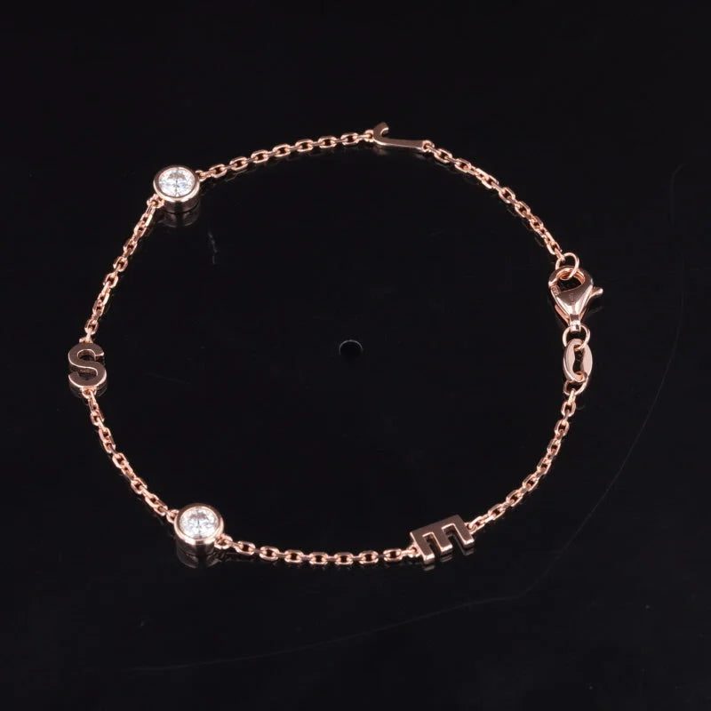 Closer | 5 Station Initial & Diamond Bezel Bracelet (Solid Gold) | Lady Estere Jewellery 14K 18K Solid Gold Lab-Grown Moissanite White