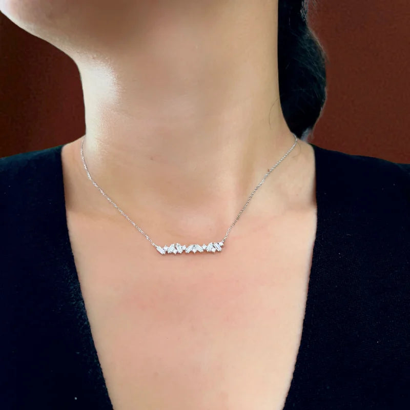 Confetti | Baguette & Round Cut Bar Necklace (Solid Gold) | Lady Estere Jewellery 14K 18K Solid Gold Lab-Grown Diamond Moissanite White