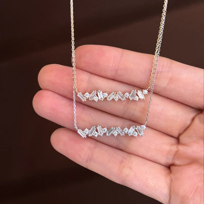 Confetti | Baguette & Round Cut Bar Necklace (Solid Gold) | Lady Estere Jewellery 14K 18K Solid Gold Lab-Grown Diamond Moissanite White