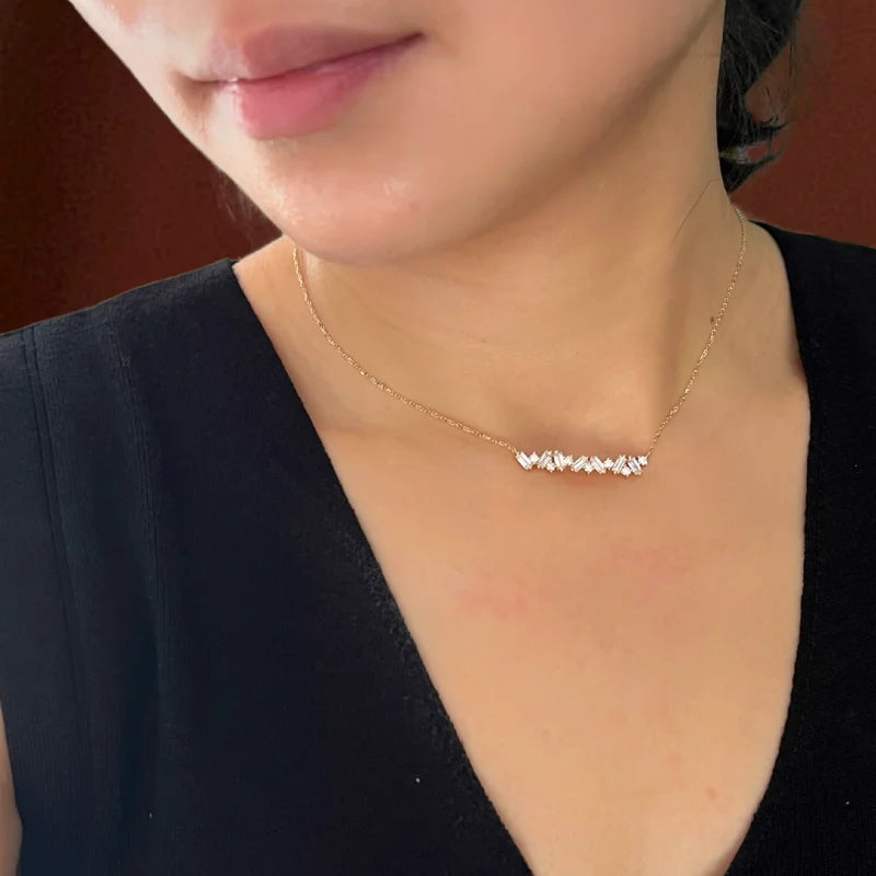Confetti | Baguette & Round Cut Bar Necklace (Solid Gold) | Lady Estere Jewellery 14K 18K Solid Gold Lab-Grown Diamond Moissanite White