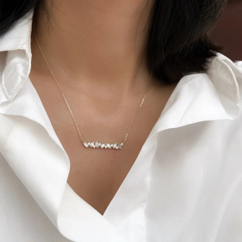 Confetti | Baguette & Round Cut Bar Necklace (Solid Gold) | Lady Estere Jewellery 14K 18K Solid Gold Lab-Grown Diamond Moissanite White