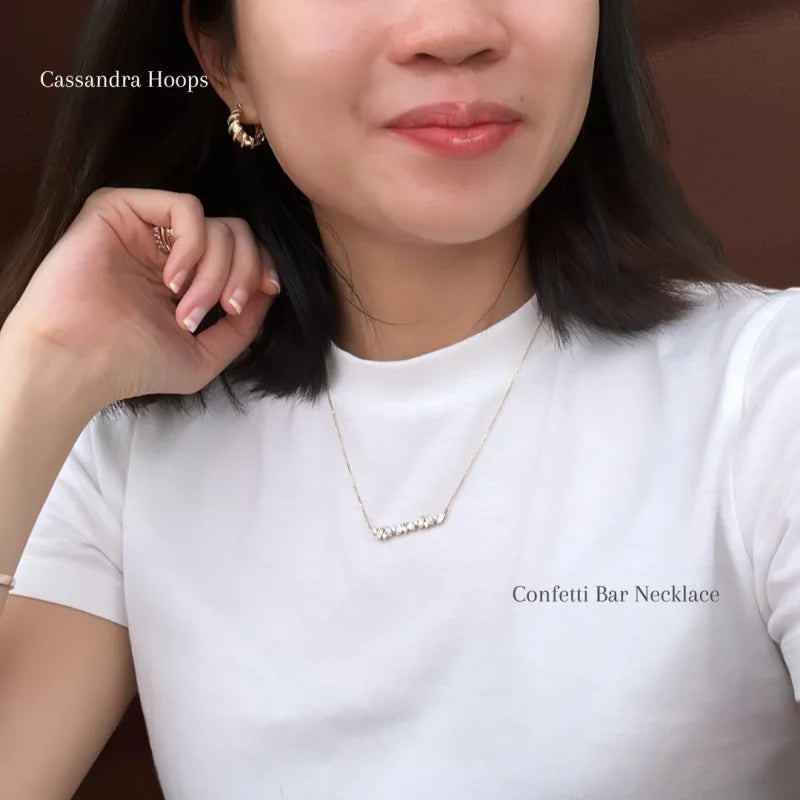 Confetti | Baguette & Round Cut Bar Necklace (Solid Gold) | Lady Estere Jewellery 14K 18K Solid Gold Lab-Grown Diamond Moissanite White