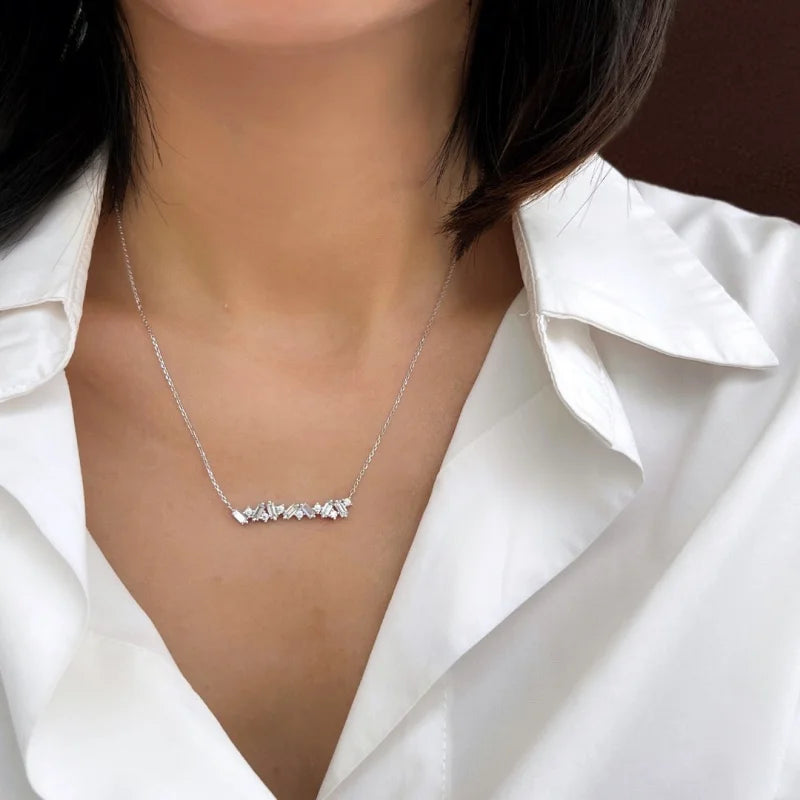 Confetti | Baguette & Round Cut Bar Necklace (Solid Gold) | Lady Estere Jewellery 14K 18K Solid Gold Lab - Grown Diamond Moissanite White