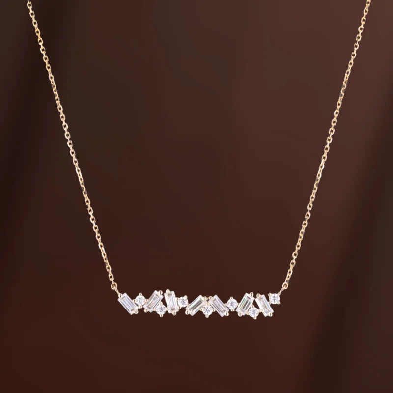 Confetti | Baguette & Round Cut Bar Necklace (Solid Gold) | Lady Estere Jewellery 14K 18K Solid Gold Lab - Grown Diamond Moissanite White