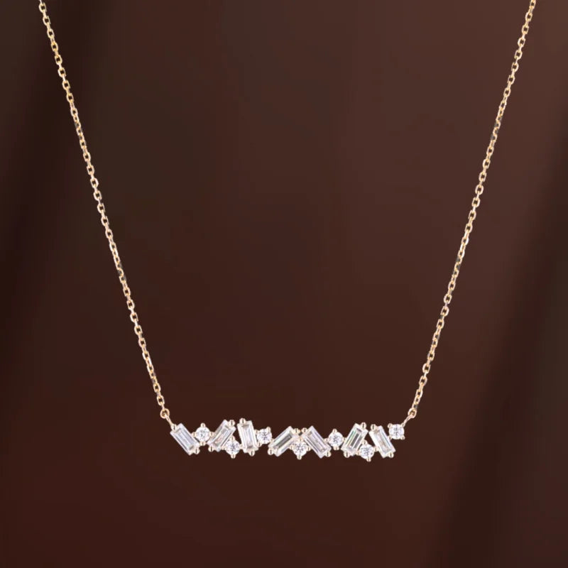 Confetti | Baguette & Round Cut Bar Necklace (Solid Gold) | Lady Estere Jewellery 14K 18K Solid Gold Lab-Grown Diamond Moissanite White