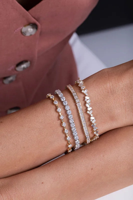 Confetti | Baguette & Round Cut Tennis Bracelet (Solid gold) | Lady Estere Jewellery 14K 18K Solid Gold Lab-Grown Diamond Moissanite White