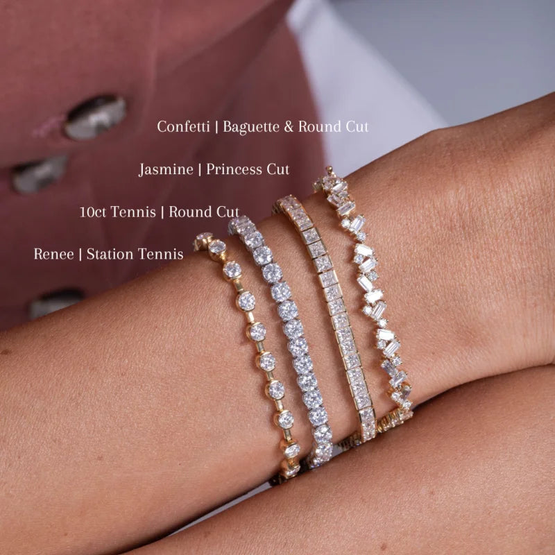 Confetti | Baguette & Round Cut Tennis Bracelet (Solid gold) | Lady Estere Jewellery 14K 18K Solid Gold Lab - Grown Diamond Moissanite