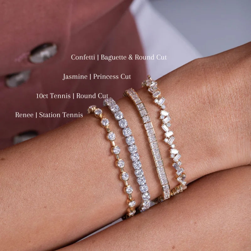 Confetti | Baguette & Round Cut Tennis Bracelet (Solid gold) | Lady Estere Jewellery 14K 18K Solid Gold Lab-Grown Diamond Moissanite White