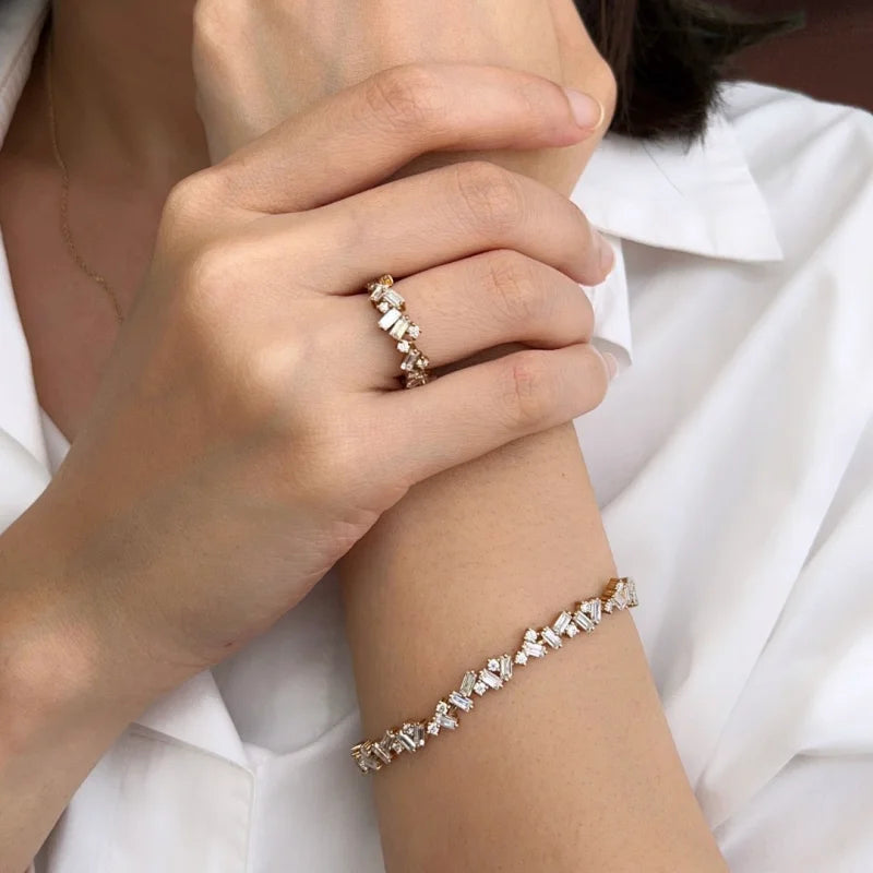 Confetti | Baguette & Round Cut Tennis Bracelet (Solid gold) | Lady Estere Jewellery 14K 18K Solid Gold Lab-Grown Diamond Moissanite White
