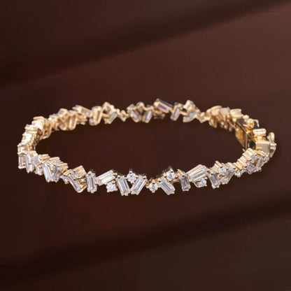 Confetti | Baguette & Round Cut Tennis Bracelet (Solid gold) | Lady Estere Jewellery 14K 18K Solid Gold Lab - Grown Diamond Moissanite