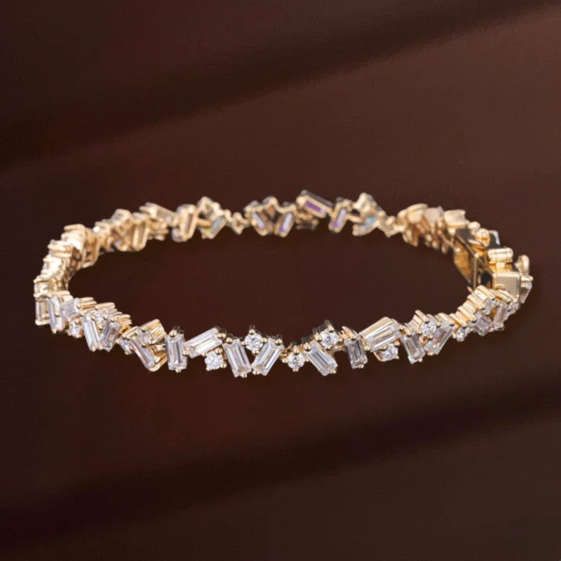 Confetti | Baguette & Round Cut Tennis Bracelet (Solid gold) | Lady Estere Jewellery 14K 18K Solid Gold Lab-Grown Diamond Moissanite White