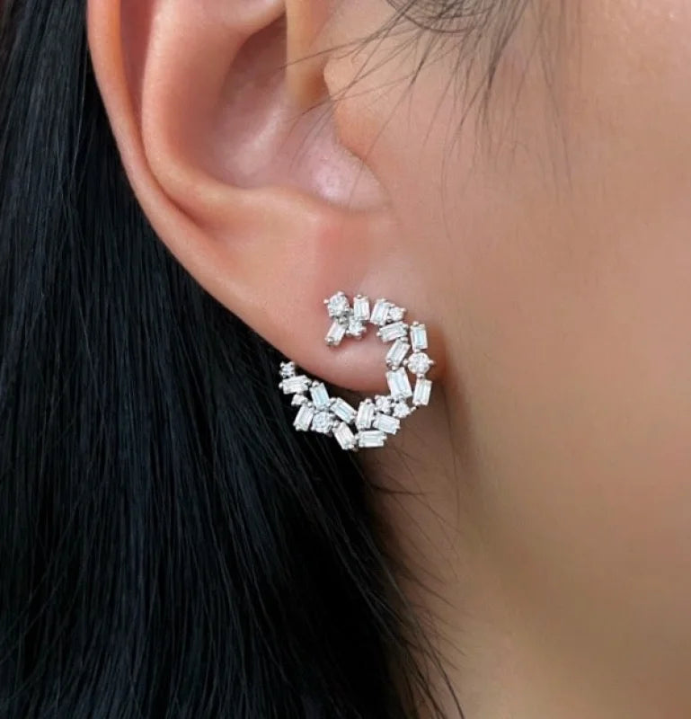 Confetti | Open Circle Multi-Way Baguette & Round Cut Earrings (Solid Gold) | Lady Estere Jewellery 14K 18K Solid Gold Lab-Grown Diamond