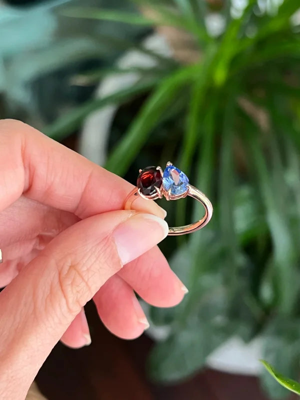 Custom Garnet & Lab Grown Sapphire Toi et Moi Birthstone Ring | Lady Estere Jewellery 14K 18K Solid Gold Lab-Grown Diamond Moissanite White