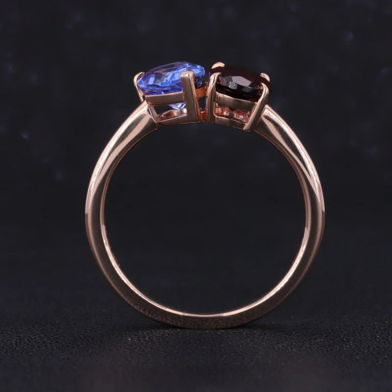 Custom Garnet & Lab Grown Sapphire Toi et Moi Birthstone Ring | Lady Estere Jewellery 14K 18K Solid Gold Lab-Grown Diamond Moissanite White