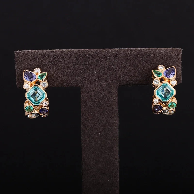 Custom Multi-Gemstone Family Birthstone Earrings | Lady Estere Jewellery | Worldwide 14K 18K Solid Gold Lab-Grown Diamond Moissanite White