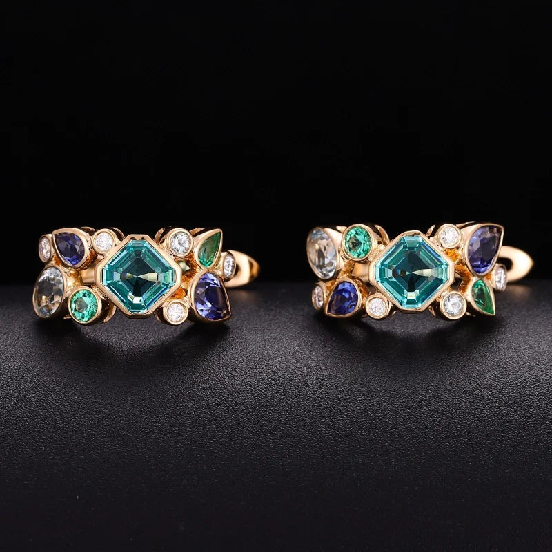Custom Multi-Gemstone Family Birthstone Earrings | Lady Estere Jewellery | Worldwide 14K 18K Solid Gold Lab-Grown Diamond Moissanite White