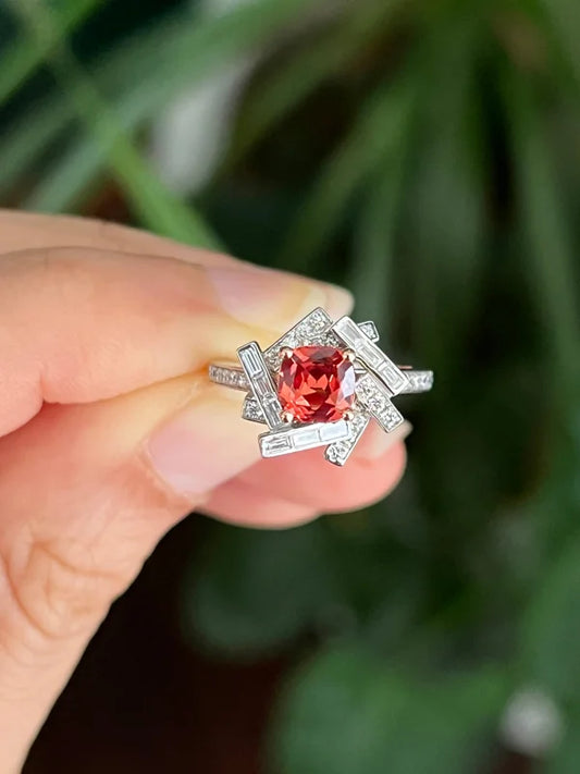 Custom Sunset Hue Lab Grown Sapphire & Diamond Pinky Ring | Lady Estere Jewellery 14K 18K Solid Gold Lab-Grown Moissanite White Yellow Rose