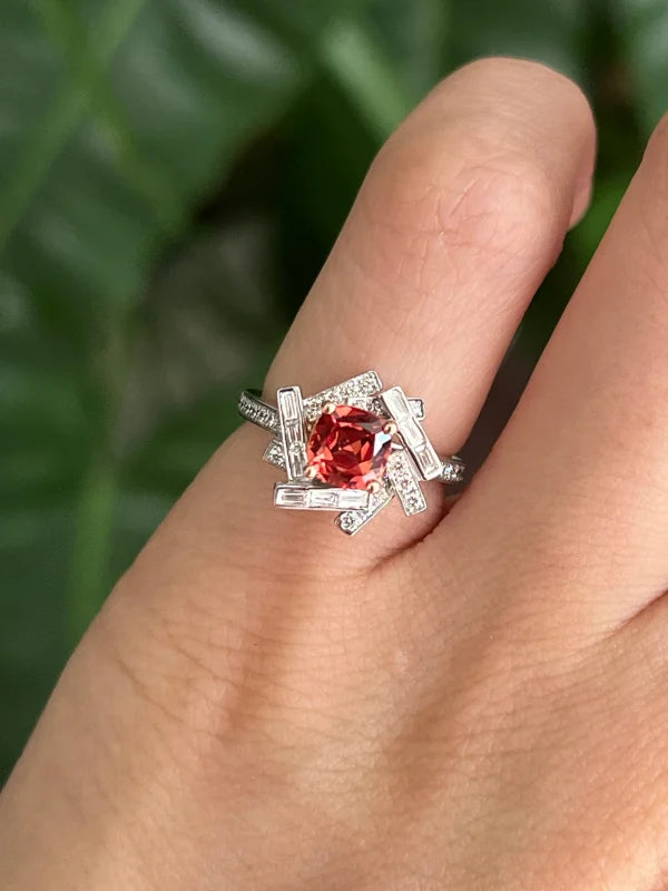 Custom Sunset Hue Lab Grown Sapphire & Diamond Pinky Ring | Lady Estere Jewellery 14K 18K Solid Gold Lab-Grown Moissanite White Yellow Rose