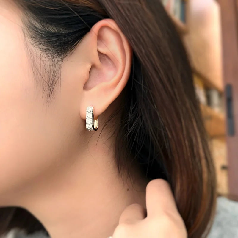 Deluxe | Reversible Pave Box Hoops (Solid Gold) | Lady Estere Jewellery | Worldwide 14K 18K Solid Gold Lab-Grown Diamond Moissanite White