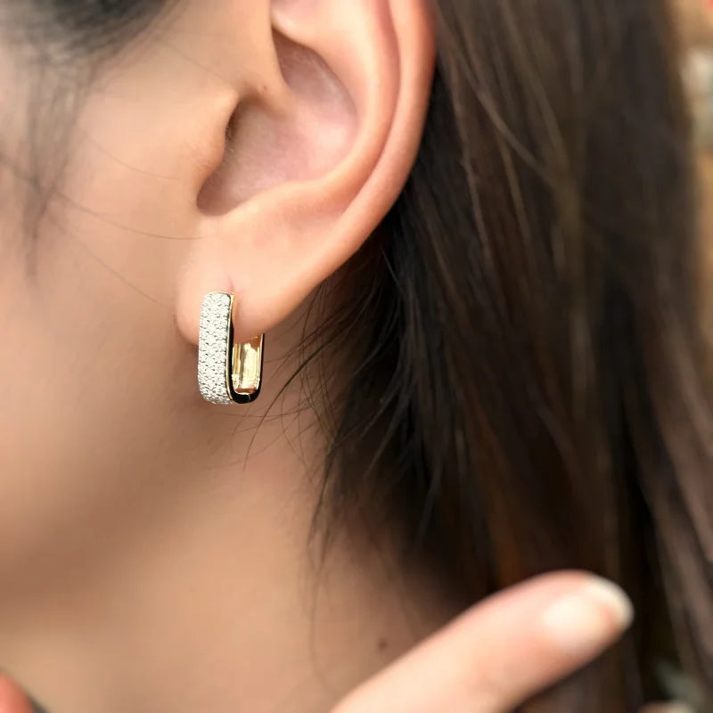 Deluxe | Reversible Pave Box Hoops (Solid Gold) | Lady Estere Jewellery | Worldwide 14K 18K Solid Gold Lab-Grown Diamond Moissanite White