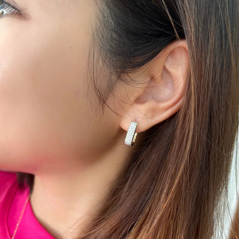 Deluxe | Reversible Pave Box Hoops (Solid Gold) | Lady Estere Jewellery | Worldwide 14K 18K Solid Gold Lab-Grown Diamond Moissanite White