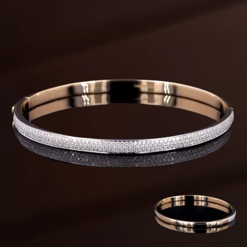 Deluxe | Reversible Pave Bracelet Bangle (Solid Gold) | Lady Estere Jewellery | Worldwide 14K 18K Solid Gold Lab-Grown Diamond Moissanite