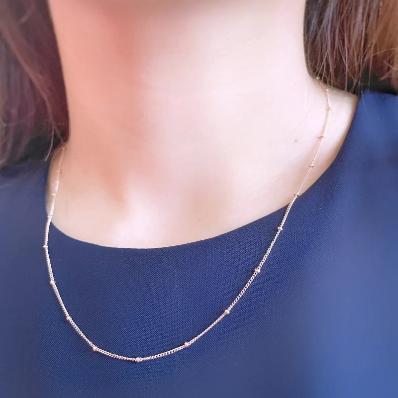 Dolce | Dainty Satellite Necklace Chain | Lady Estere Jewellery | Worldwide Shipping 14K 18K Solid Gold Lab-Grown Diamond Moissanite White
