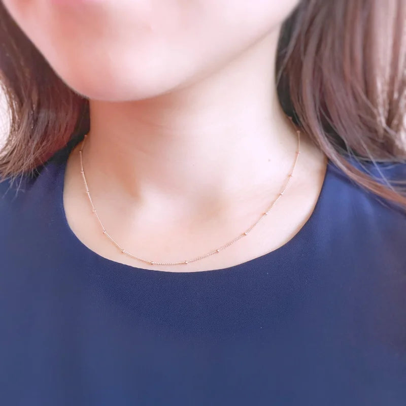Dolce | Dainty Satellite Necklace Chain | Lady Estere Jewellery | Worldwide Shipping 14K 18K Solid Gold Lab-Grown Diamond Moissanite White