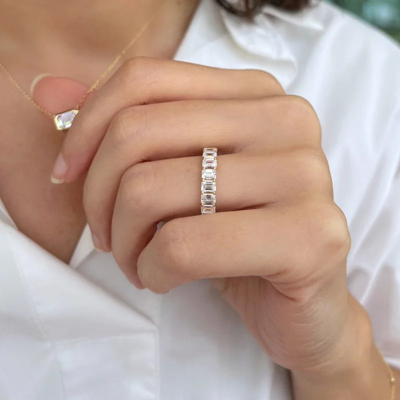 Emerald Cut | 4ct Full Eternity Ring (Solid gold) | Lady Estere Jewellery | Worldwide 14K 18K Solid Gold Lab-Grown Diamond Moissanite White