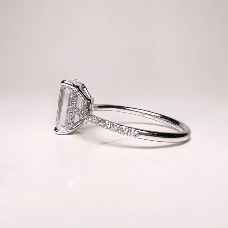 Emerald Cut Moissanite Engagement Ring | Lady Estere Jewellery | Worldwide Shipping 14K 18K Solid Gold Lab-Grown Diamond White Yellow Rose