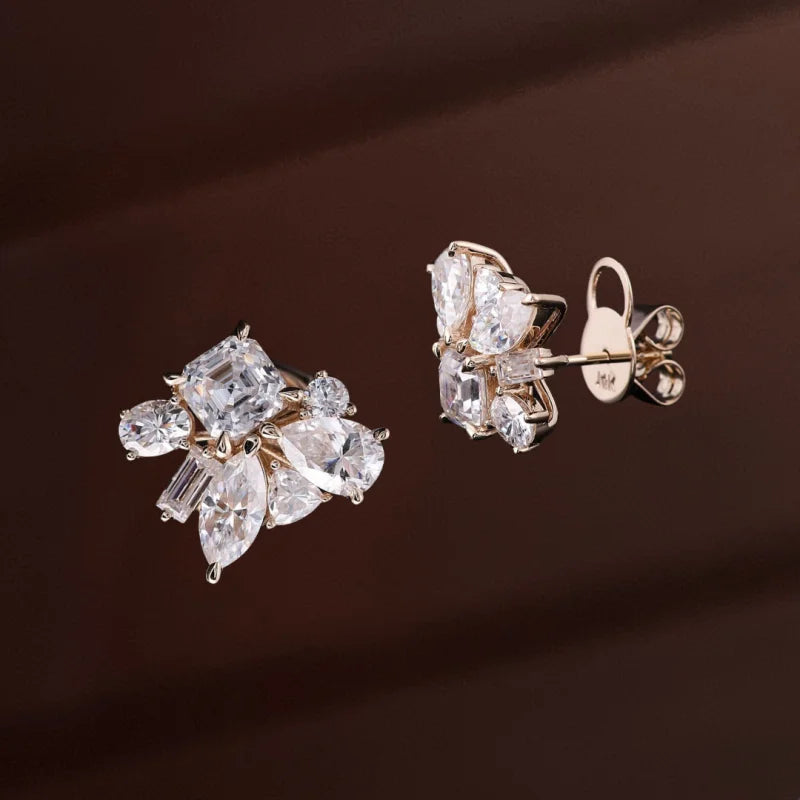 Festival | 5ct Fancy Mixed Cut Statement Earring Studs (Solid gold) | Lady Estere Jewellery 14K 18K Solid Gold Lab Grown Diamond Moissanite