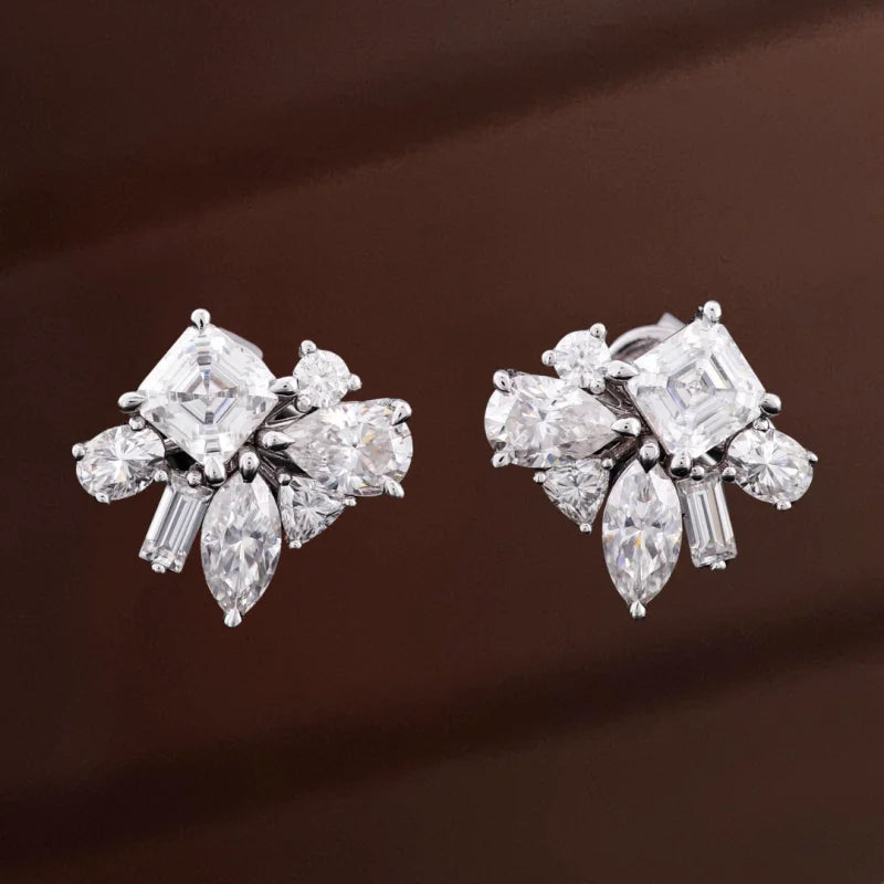 Festival | 5ct Fancy Mixed Cut Statement Earring Studs (Solid gold) | Lady Estere Jewellery 14K 18K Solid Gold Lab Grown Diamond Moissanite