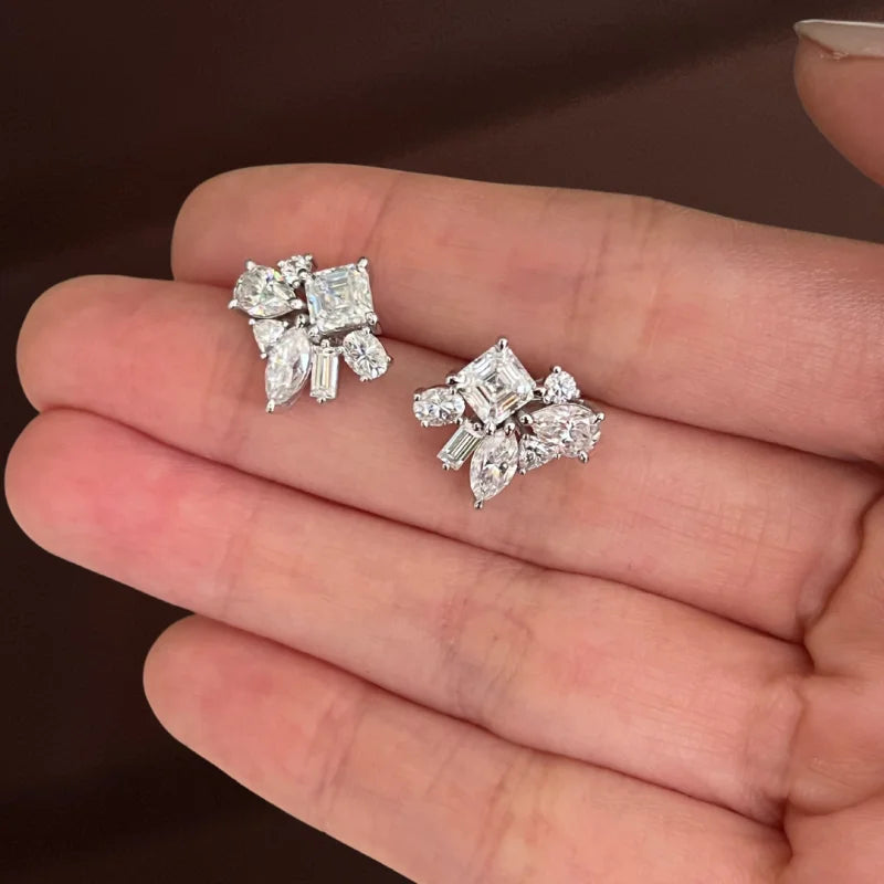 Festival | 5ct Fancy Mixed Cut Statement Earring Studs (Solid gold) | Lady Estere Jewellery 14K 18K Solid Gold Lab-Grown Diamond Moissanite