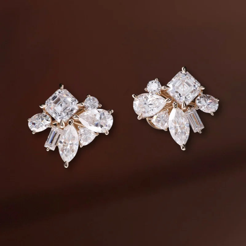 Festival | 5ct Fancy Mixed Cut Statement Earring Studs (Solid gold) | Lady Estere Jewellery 14K 18K Solid Gold Lab Grown Diamond Moissanite