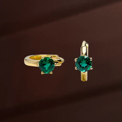 Frost | Green Emerald Solitaire Hoops (Solid Gold) | Lady Estere Jewellery | Worldwide 14K 18K Solid Gold Lab-Grown Diamond Moissanite