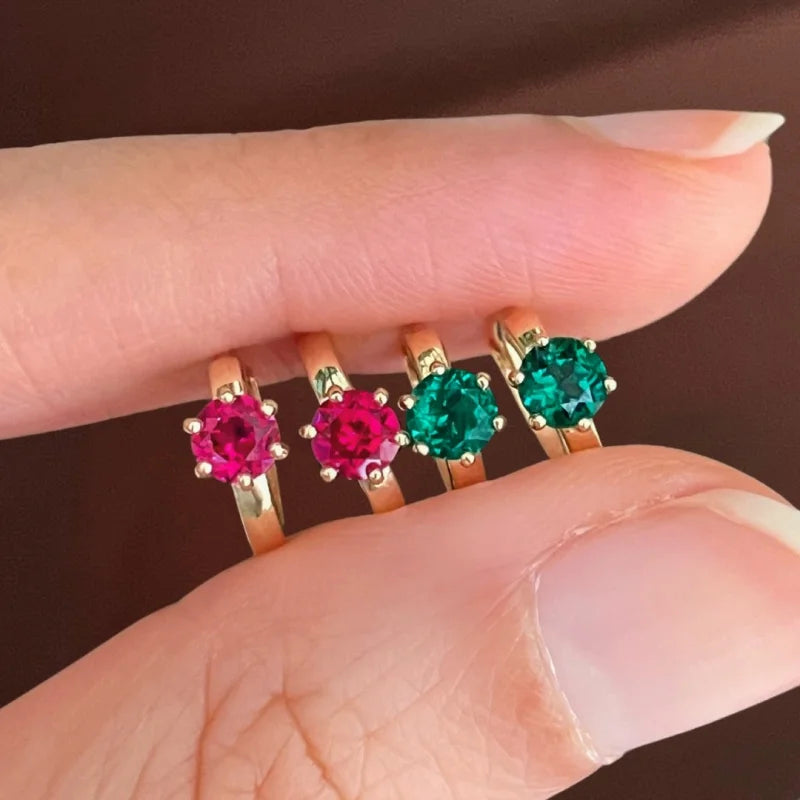 Frost | Ruby Solitaire Hoops (Solid Gold) | Lady Estere Jewellery | Worldwide Shipping 14K 18K Solid Gold Lab-Grown Diamond Moissanite