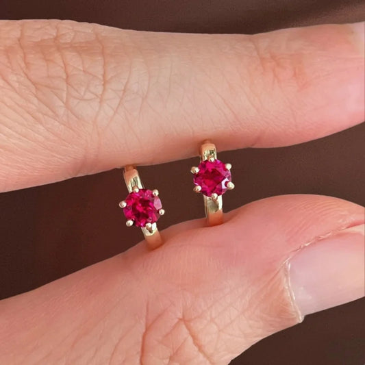 Frost | Ruby Solitaire Hoops (Solid Gold) | Lady Estere Jewellery | Worldwide Shipping 14K 18K Solid Gold Lab-Grown Diamond Moissanite