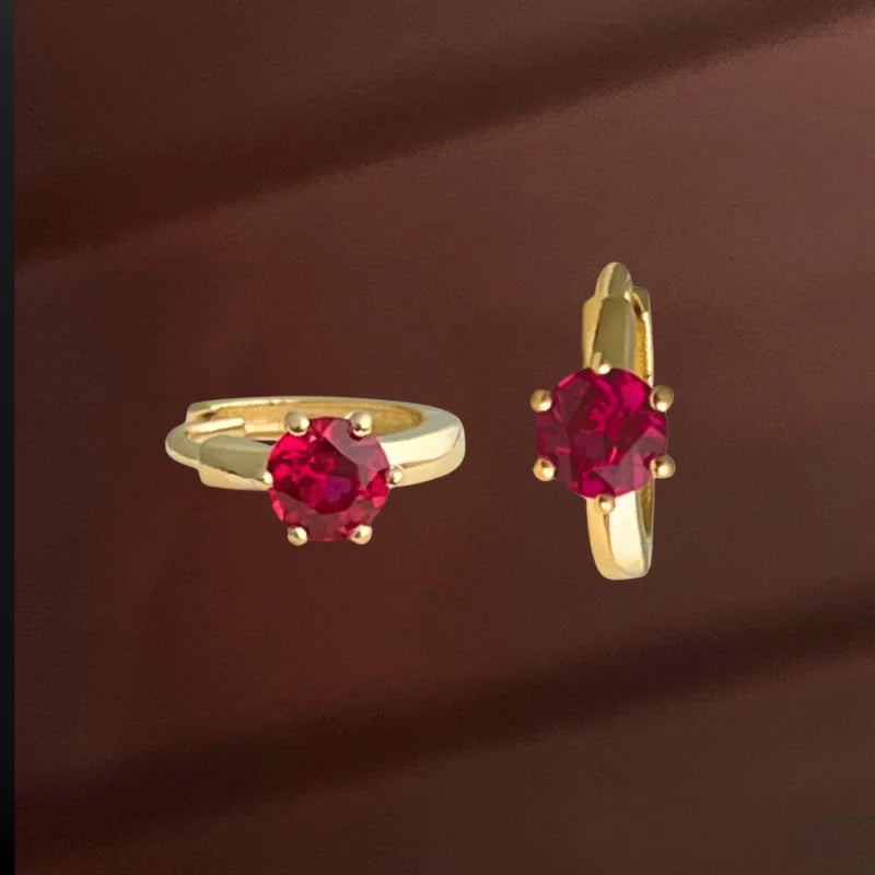 Frost | Ruby Solitaire Hoops (Solid Gold) | Lady Estere Jewellery | Worldwide Shipping 14K 18K Solid Gold Lab-Grown Diamond Moissanite
