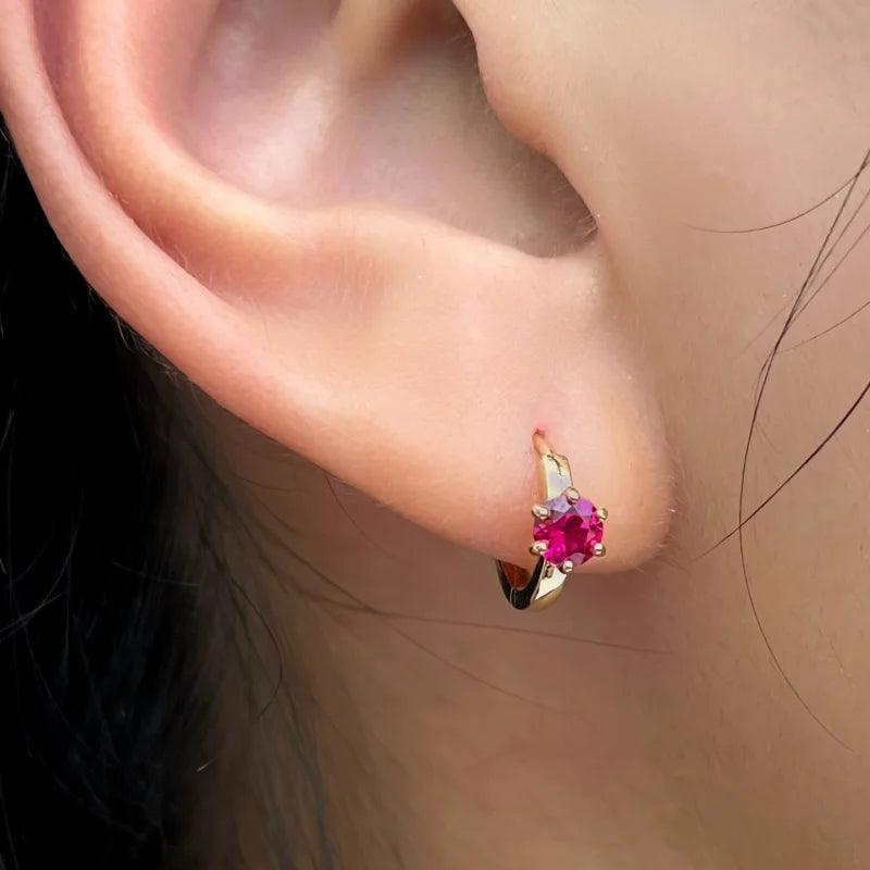 Frost | Ruby Solitaire Hoops (Solid Gold) | Lady Estere Jewellery | Worldwide Shipping 14K 18K Solid Gold Lab-Grown Diamond Moissanite