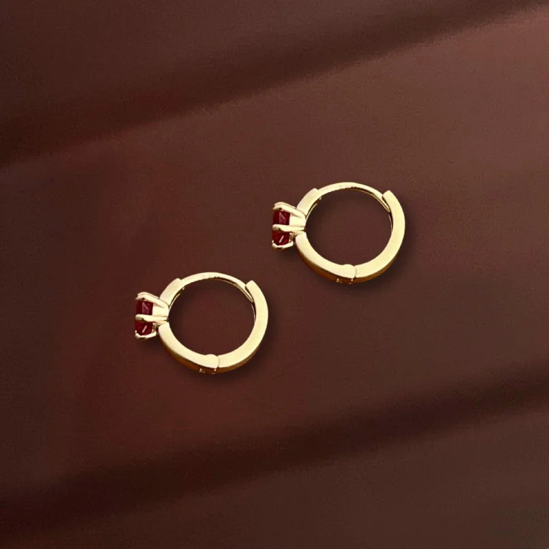 Frost | Ruby Solitaire Hoops (Solid Gold) | Lady Estere Jewellery | Worldwide Shipping 14K 18K Solid Gold Lab-Grown Diamond Moissanite