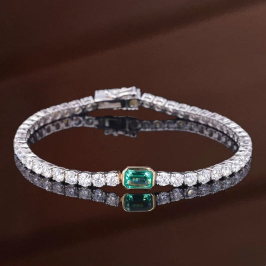 Gwen | Lab - Grown Emerald & Diamond Tennis Bracelet (Solid Gold) | Lab - Grown | Lady Estere Jewellery 14K 18K Solid Gold Moissanite White
